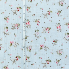 Baby blue floral printed 100% cotton muslin gazue swaddling wrap blanket