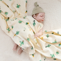 Water color cactus printed100% cotton swaddling wrap blanket