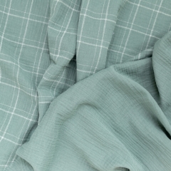 Sage green plaid print 100% cotton double gazue muslin baby blanket